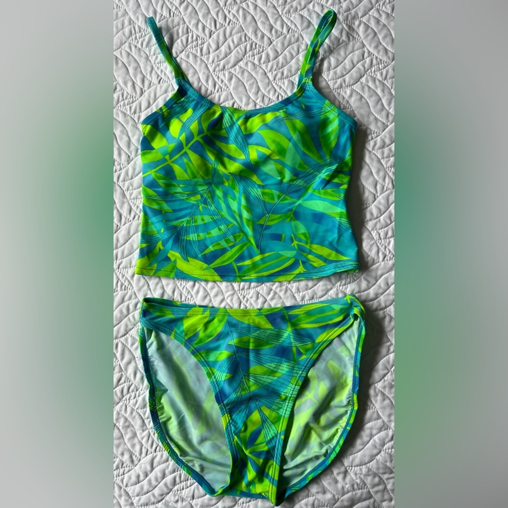 Liquid Blue Nearly Neon Teal and Lime Bikini Set Medium/8-10